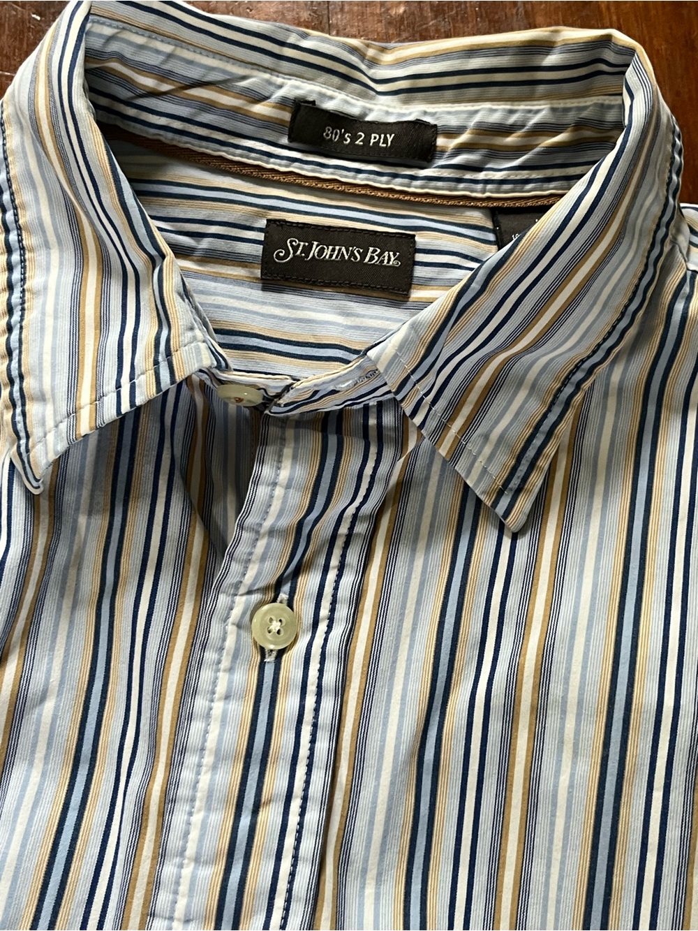 St. John's Bay Blue, Navy & Tan Striped Button-Down Shirt
